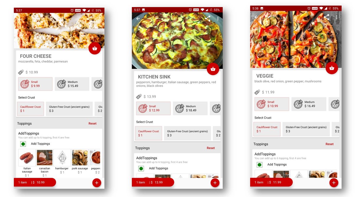 Mobile app for pizza menu